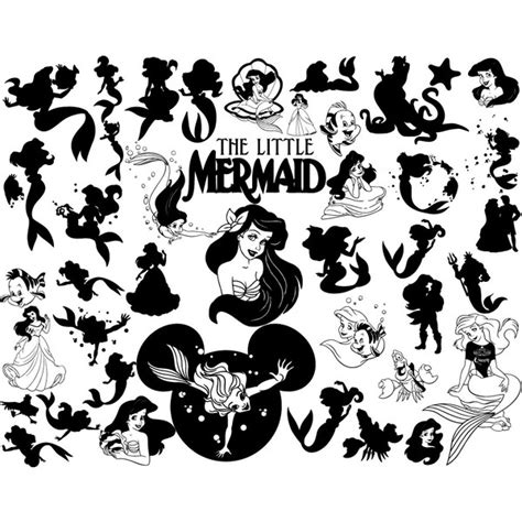 disney mermaid svg bundle siluette mermaid svg ariel svg inspire