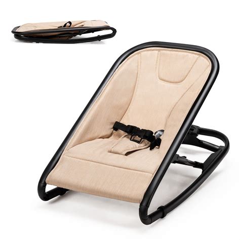 costway    baby bouncer rocker infant adjustable folding rocking seat light graybeige