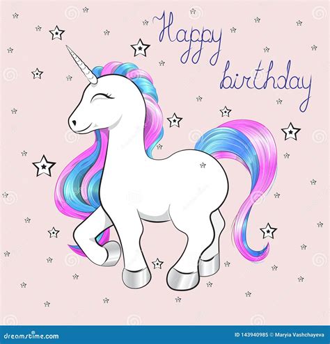 unicorn birthday card vector illustration cartoondealercom