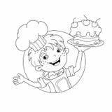 Boy Coloring Chef Cooking Outline Cake Cartoon Stock sketch template
