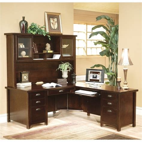 Martin Furniture L Shaped Executive Desk With Hutch In Cherry Cymax