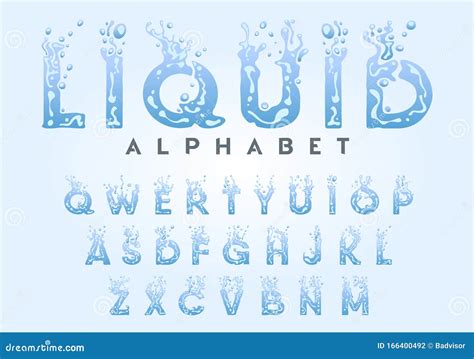 Liquid Alphabet Water Letters Set Vector Illustration Stock Vector