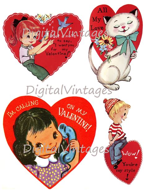 vintage valentines day card printable sheet digital image etsy