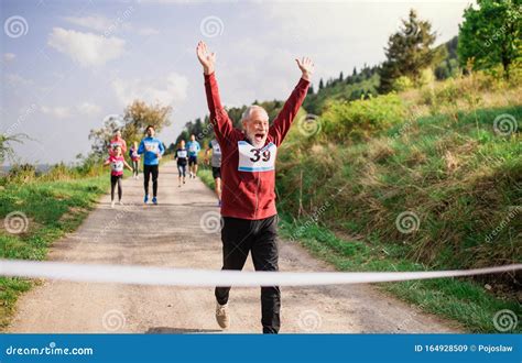 runner crossing finish  stock    royalty