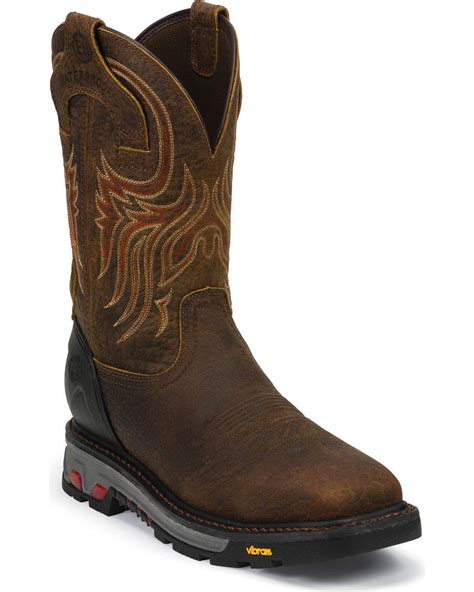 justin mens waterproof square steel toe work boots style wk hayloft western wear