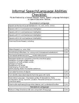 informal comprehensive checklist speech language screener