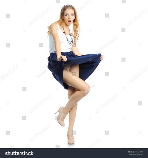 surprised girl lifts her skirt stock foto 181324547 shutterstock