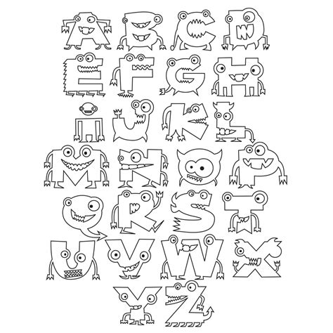 alphabet monster coloring printable  babadoodle