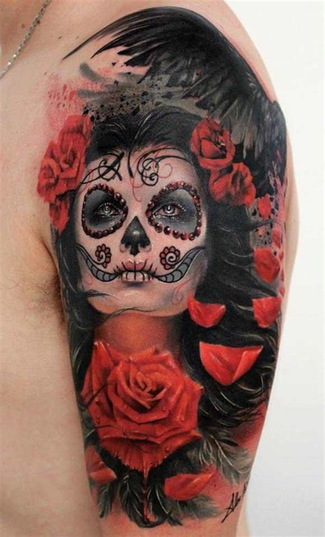 beautiful photo realistic tattoo  rose flowers   girl