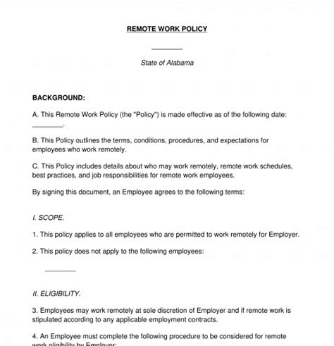 remote work policy sample template word