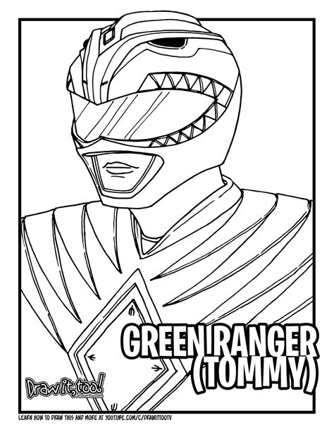 draw green ranger tommy mighty morphin power rangers drawing