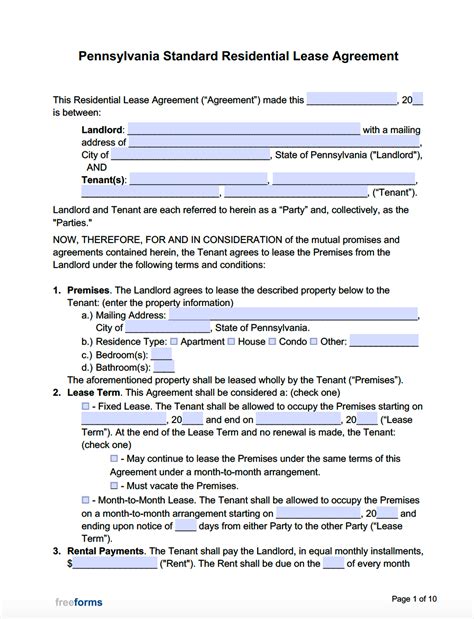 residential  printable pa lease agreement printable templates