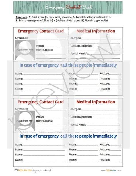 printable emergency card template