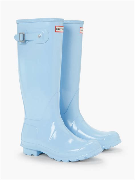 hunter womens waterproof tall gloss wellington boots light blue  john lewis partners