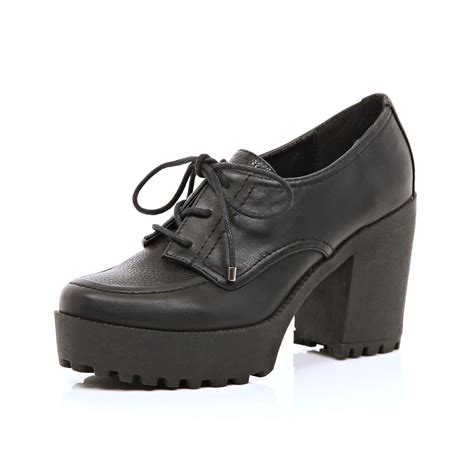 river island black lace  chunky heel platform shoes  black lyst