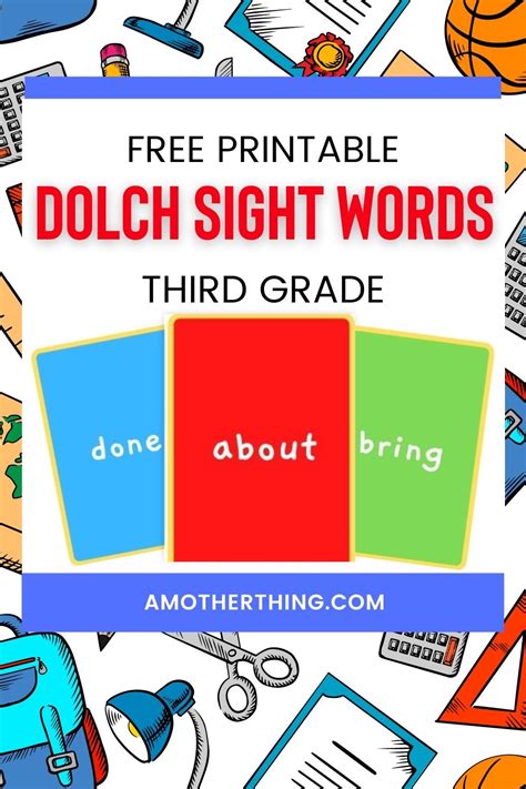printable dolch sight words flash cards   mother