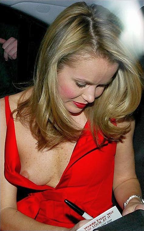 amanda holden nude boobs and nipples peeking out from her red dress