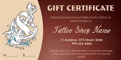 anchor themed tattoo gift certificate template