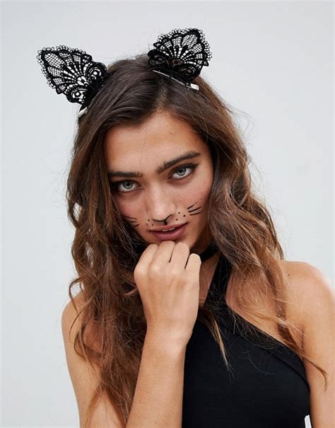 asos design halloween lace cat ear hair clips in black asos