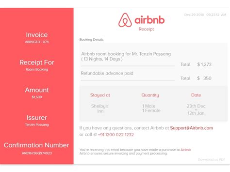 airbnb receipt template