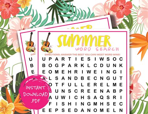 summer word search printable summertime games party games etsy uk