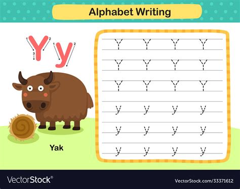 Alphabet Letter Y Yak Exercise With Cartoon Vector Image