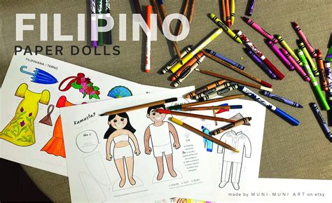 printable paper doll set filipino coloring pages philippine etsy