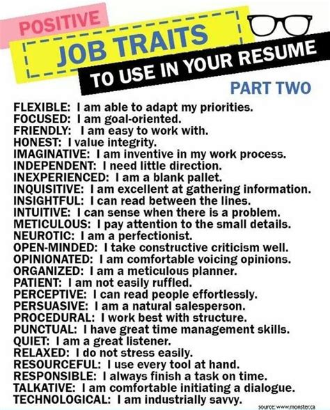 positive character traits   workplace job resume job