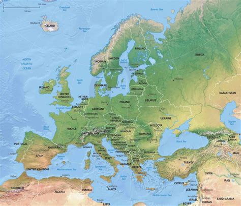 vector map europe continent shaded relief  stop map