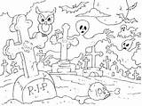 Coloring Pages Halloween Graveyard Spooky Scene Printable Headstone Cemetery Color Adults Print Bigfoot Tombstone Getcolorings Clipart Colorings Getdrawings Tree Sea sketch template
