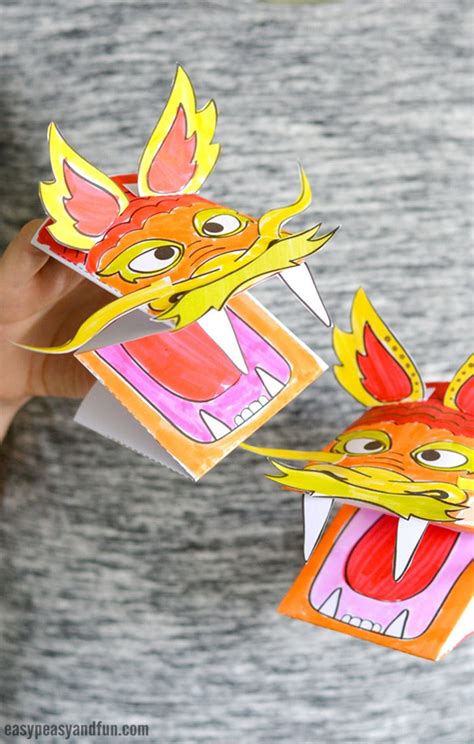 printable chinese dragon puppet craft  template chinese  year