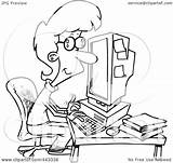 Working Computer Clip Cartoon Businesswoman Toonaday Royalty Outline Illustration Rf Leishman Ron Clipart sketch template