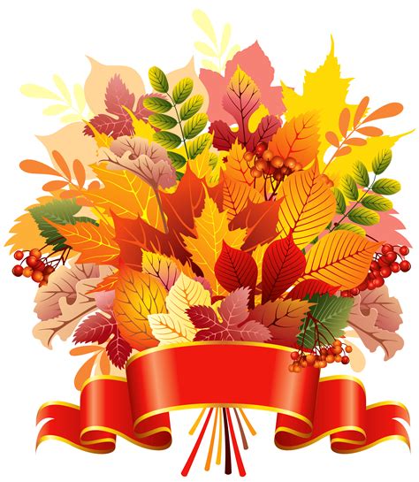 Autumn Leaves Bouquet With Banner Png Clipart Image