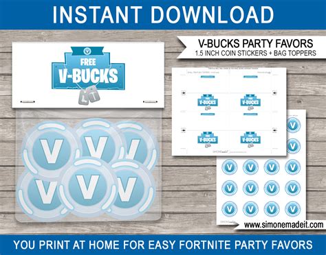 fortnite  bucks printable party favors  bucks stickers bag toppers