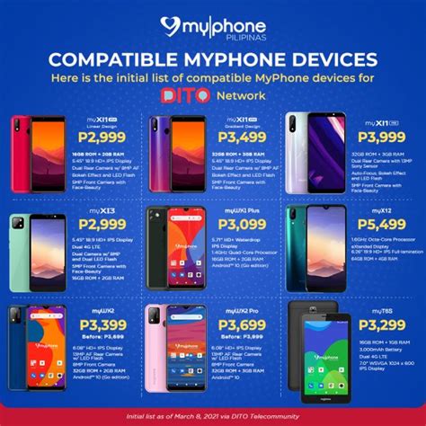 dito telecommunity compatible myphone devices myphone