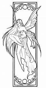 Coloring Fairy Pages Gothic Colouring Adult Printable Drawings Sheets Adults Color Fantasy Nouveau Drawing Coloriages Books Line Book Mucha Fairies sketch template