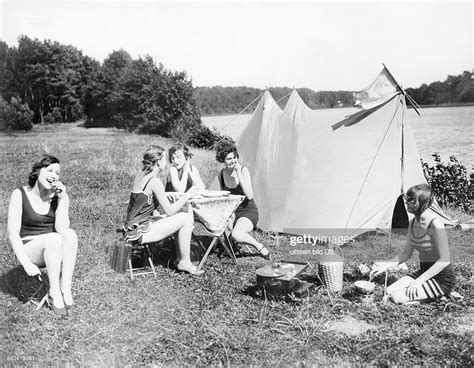 Spare Time Pictures Of The 1920 30ies Five Woman Camping In A Tent On