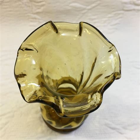 Hand Blown Amber Glass Bud Vase Marigold Glass Vase Ruffled Etsy