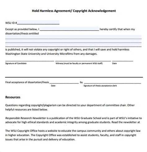sample hold harmless agreements sample templates