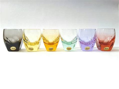 Czech Rudolf Eschler Moser Set Of 6 Crystal Glasses ~ Multicolored