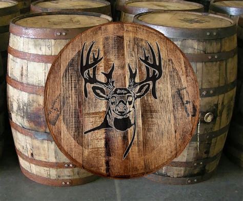 reclaimed wood whiskey barrel head deer mount antlers hunting etsy