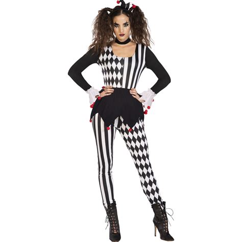 adults jester lady fancy dress halloween costume ladies harlequin clown