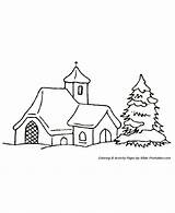 Christmas Coloring Scenes Pages Scene Village Church Xmas Printables Template Tree Print Sketch sketch template