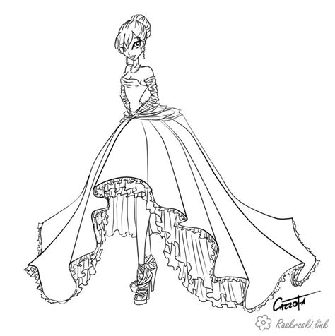 ball gown anime girl coloring pages
