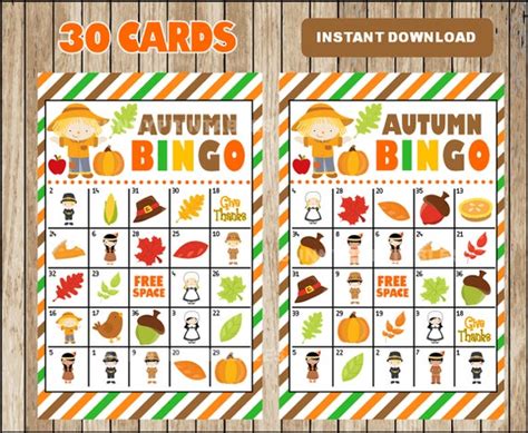 printable  fall autumn bingo cards printable harvest bingo etsy