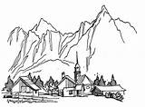 Village Coloring Mountains Categories Pages Switzerland sketch template