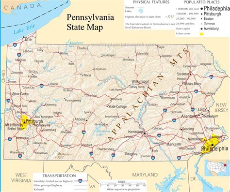 pennsylvania state map  large detailed map  pennsylvania state usa