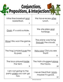 conjunctions prepositions  interjections activity  melissas