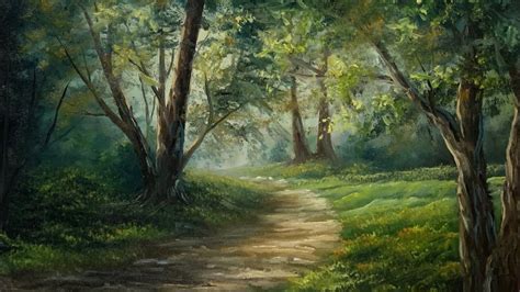 sunlit forest path paintings  justin forest painting fantasy