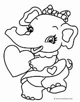 Coloring Valentine Elephant Pages Cute Heart Drawing Funny Bear Elephants Valentines Printable Clipart Card Girl Girls Sheet Clip Build Fun sketch template